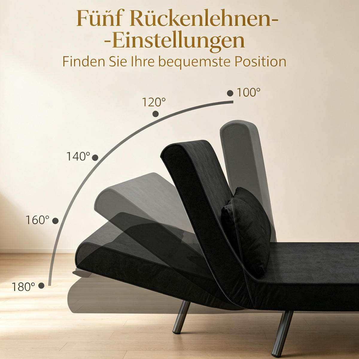 SCHLAFSOFA 4-in-1 2-Sitzer, DE-42186, Schwarz - Schwarz, Metall (73/81/102cm) - ComfortXL