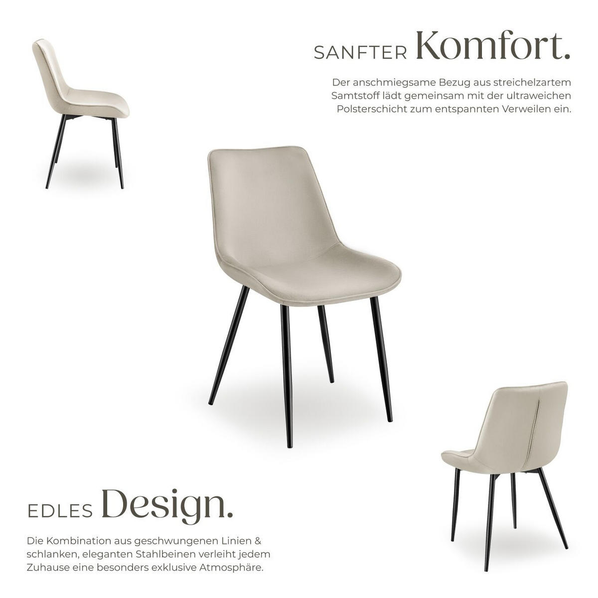 STUHL 2er Set Monroe 48 x 59 x 82 5 cm creme - Creme, Textil (48/82.5/59cm) - tectake