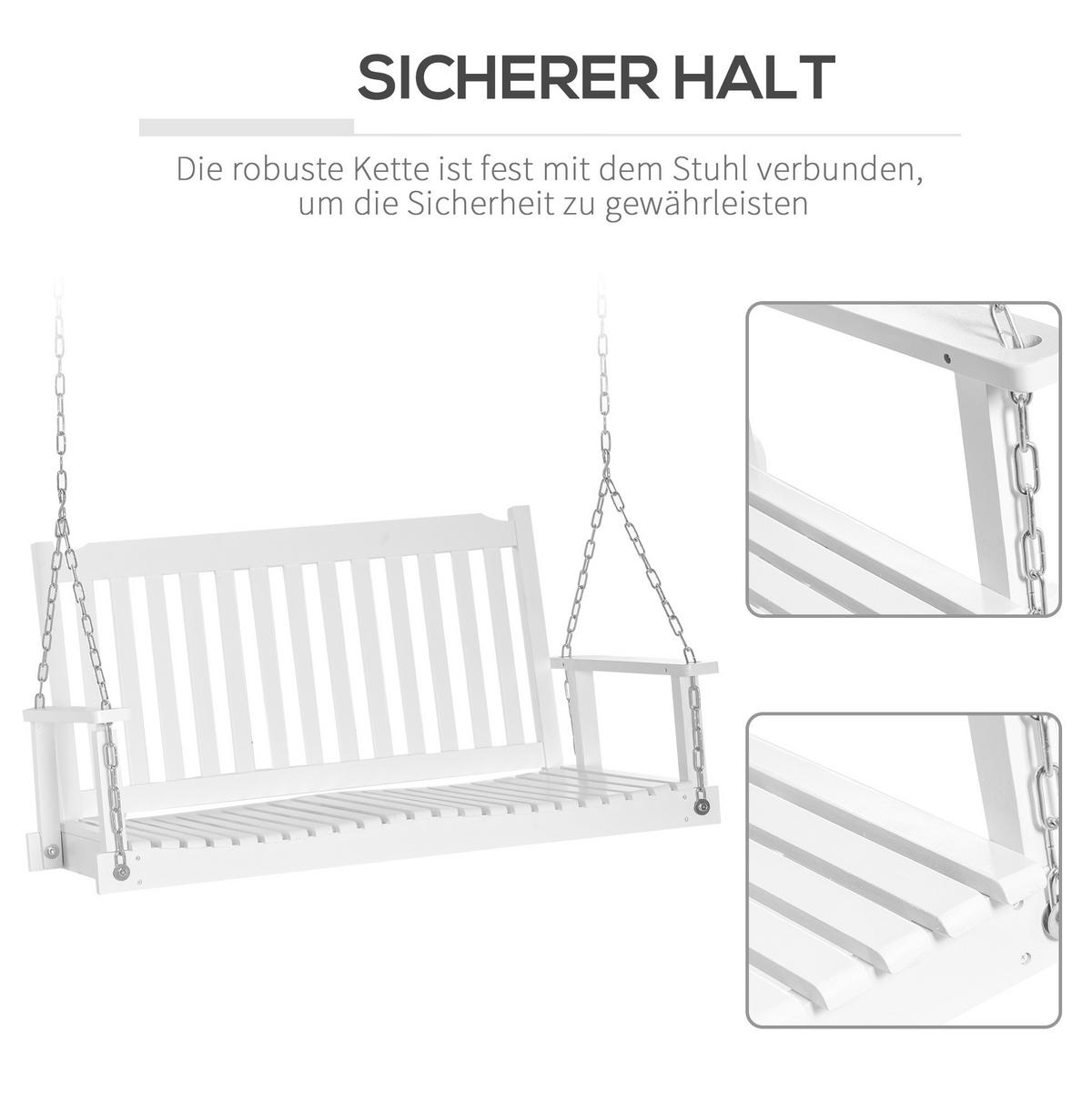 HOLLYWOODSCHAUKEL 117/69/60 cm für 2 Personen mit Stahlseilen und hoher Rückenlehne, Weiß - Weiß, Holz (69/60/117cm) - Redom