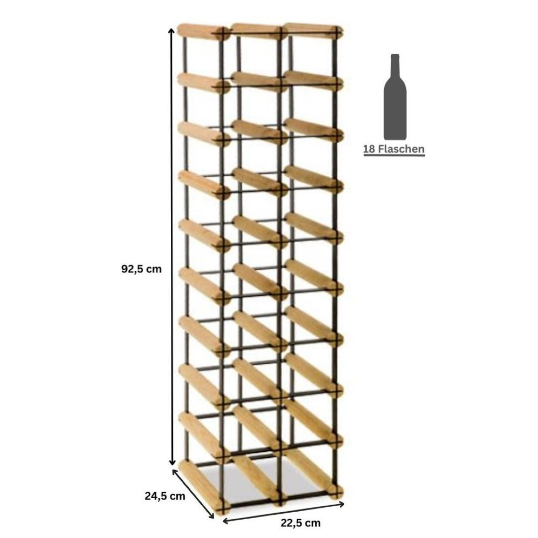 WEINREGAL Vinotega Mod Metal 92,5x22,5x24,5 cm 2x9 Flaschen Massives Kiefernholz Braun Geölt - Braun, Holz (22.5/92.5/24.5cm) - PROREGAL