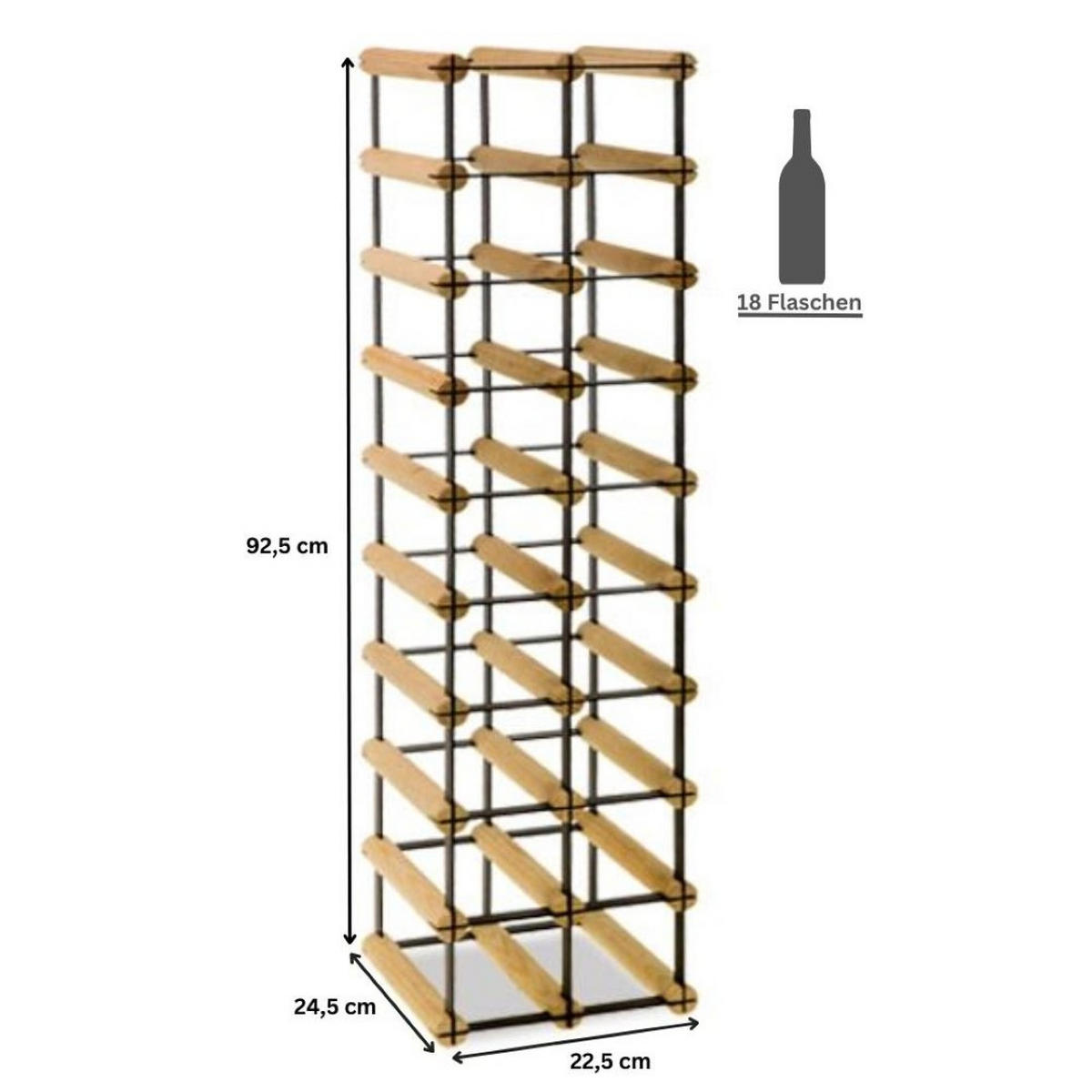 WEINREGAL Vinotega Mod Metal 92,5x22,5x24,5 cm 2x9 Flaschen Massives Kiefernholz Braun Geölt - Braun, Holz (22.5/92.5/24.5cm) - PROREGAL