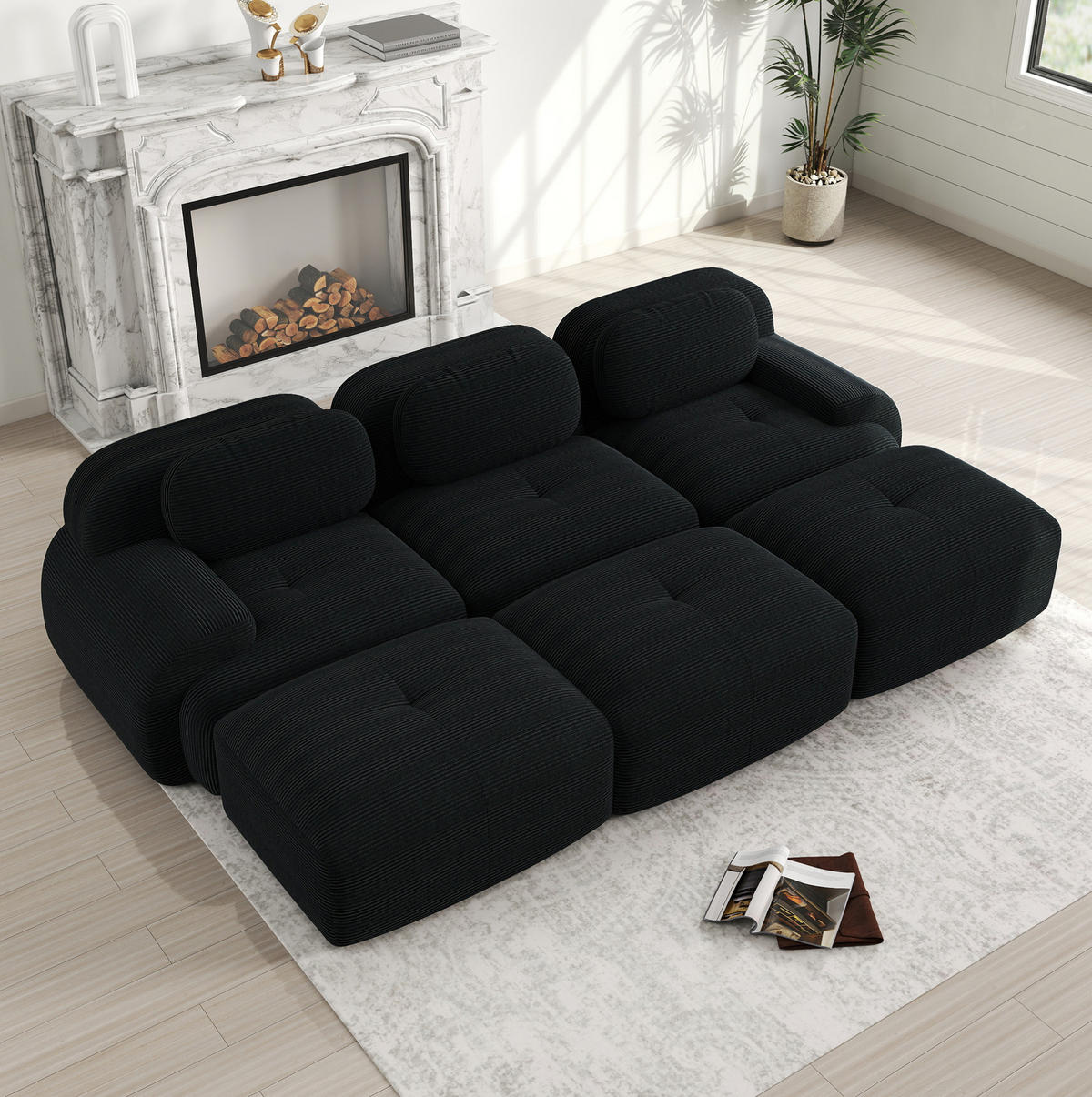 ECKSOFA 298/178/70 cm schwarz aus Cord modular und rahmenlos - Schwarz, Textil (178/298cm) - OKWISH