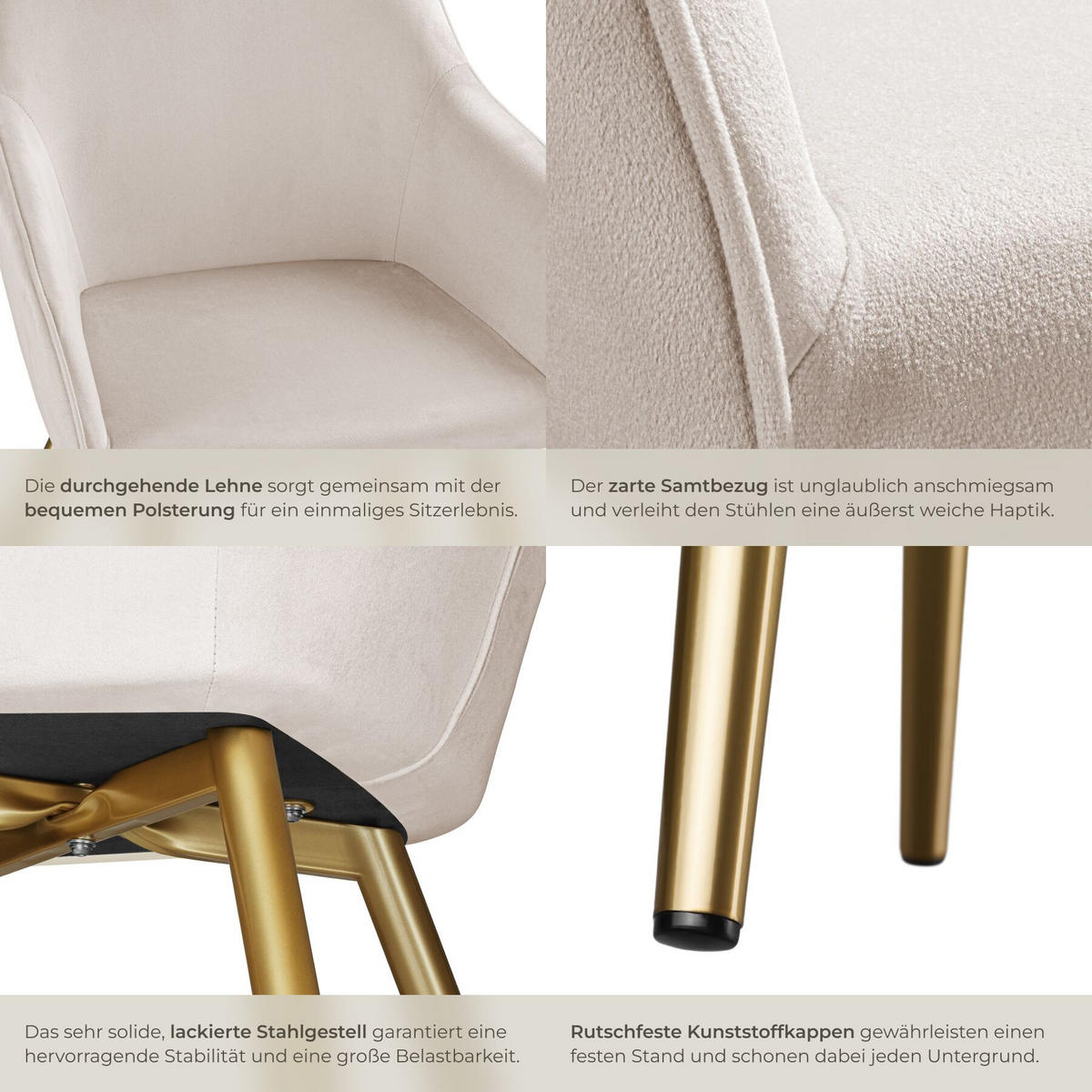 ESSZIMMERSTUHL Marilyn,58 x 62 x 82 cm,taupe/gold - Taupe/Goldfarben, Textil (58/82/62cm) - tectake