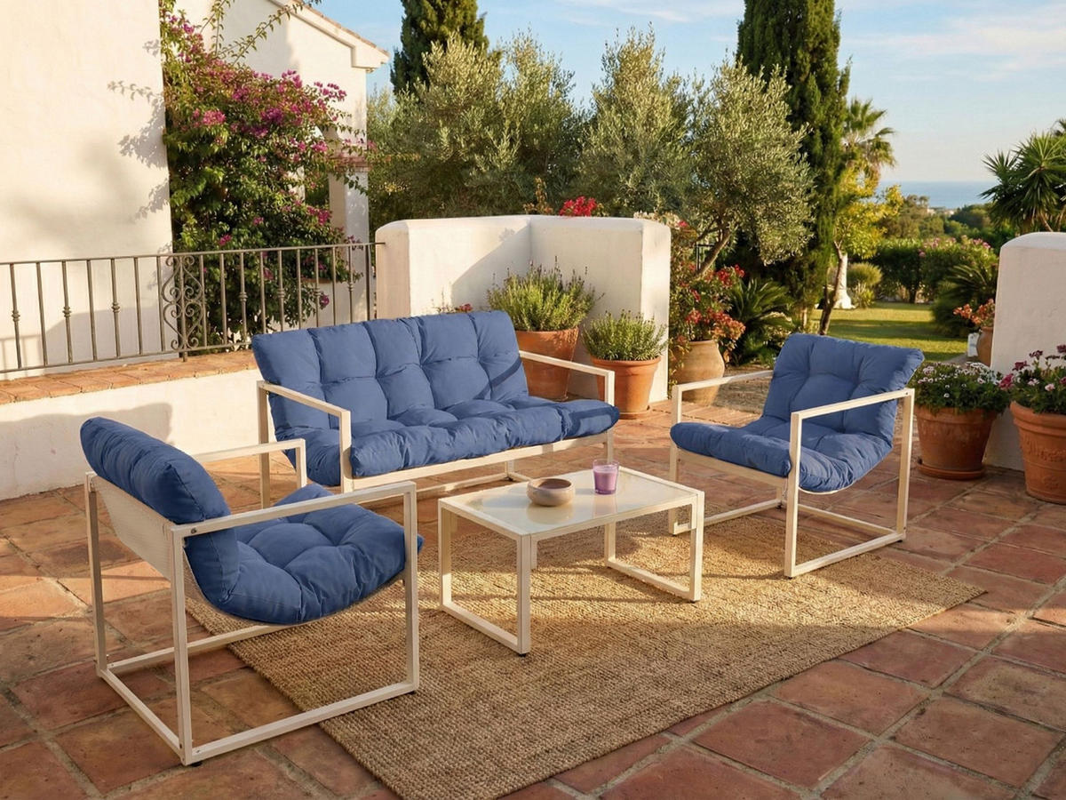 LOUNGESET blått Garda - Vit/Blå, Metall - Beliani