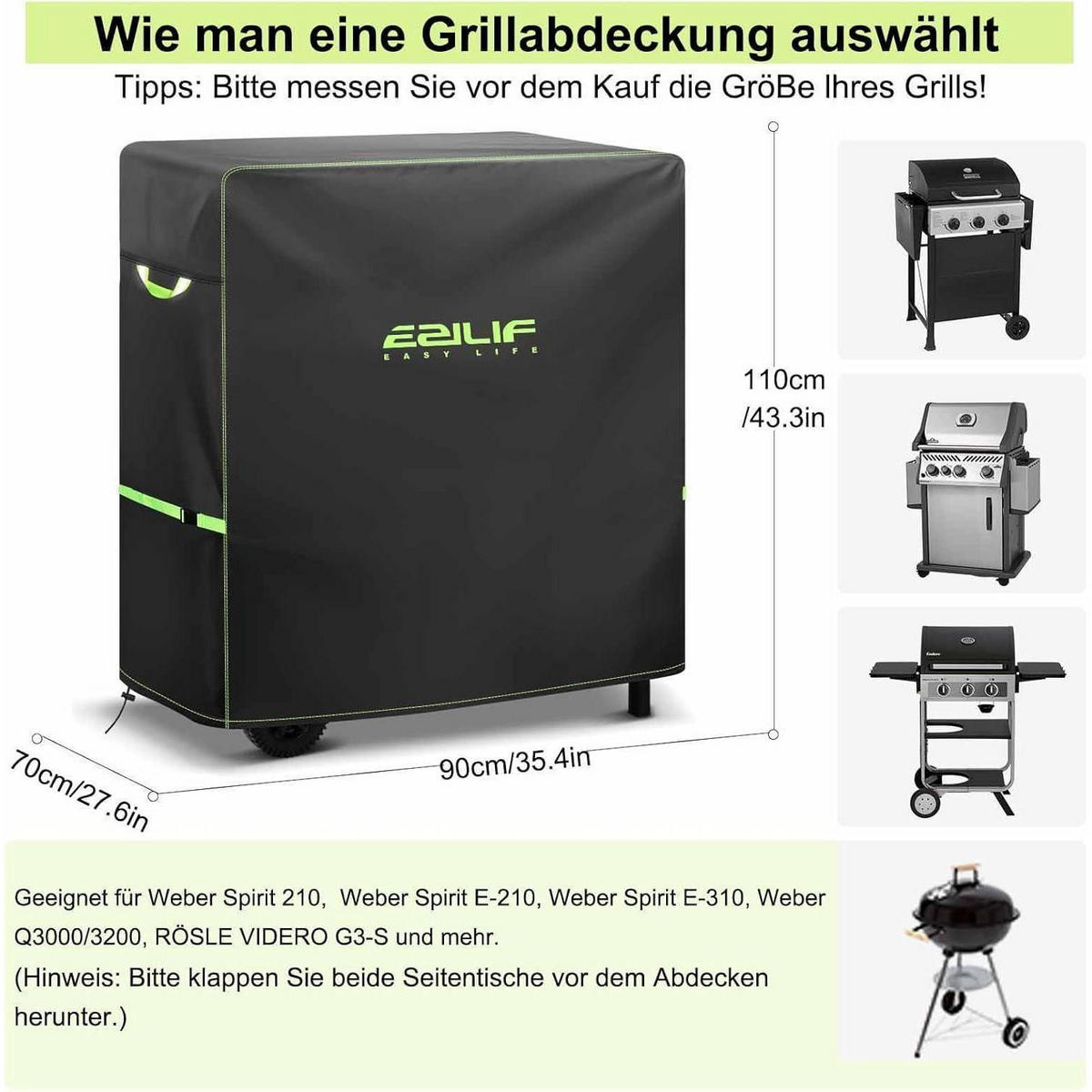 GRILLABDECKUNG 90 x 70 x 110 cm Wetterfest 420D Oxford Wasserdicht - Schwarz, Textil (70/110/90cm)