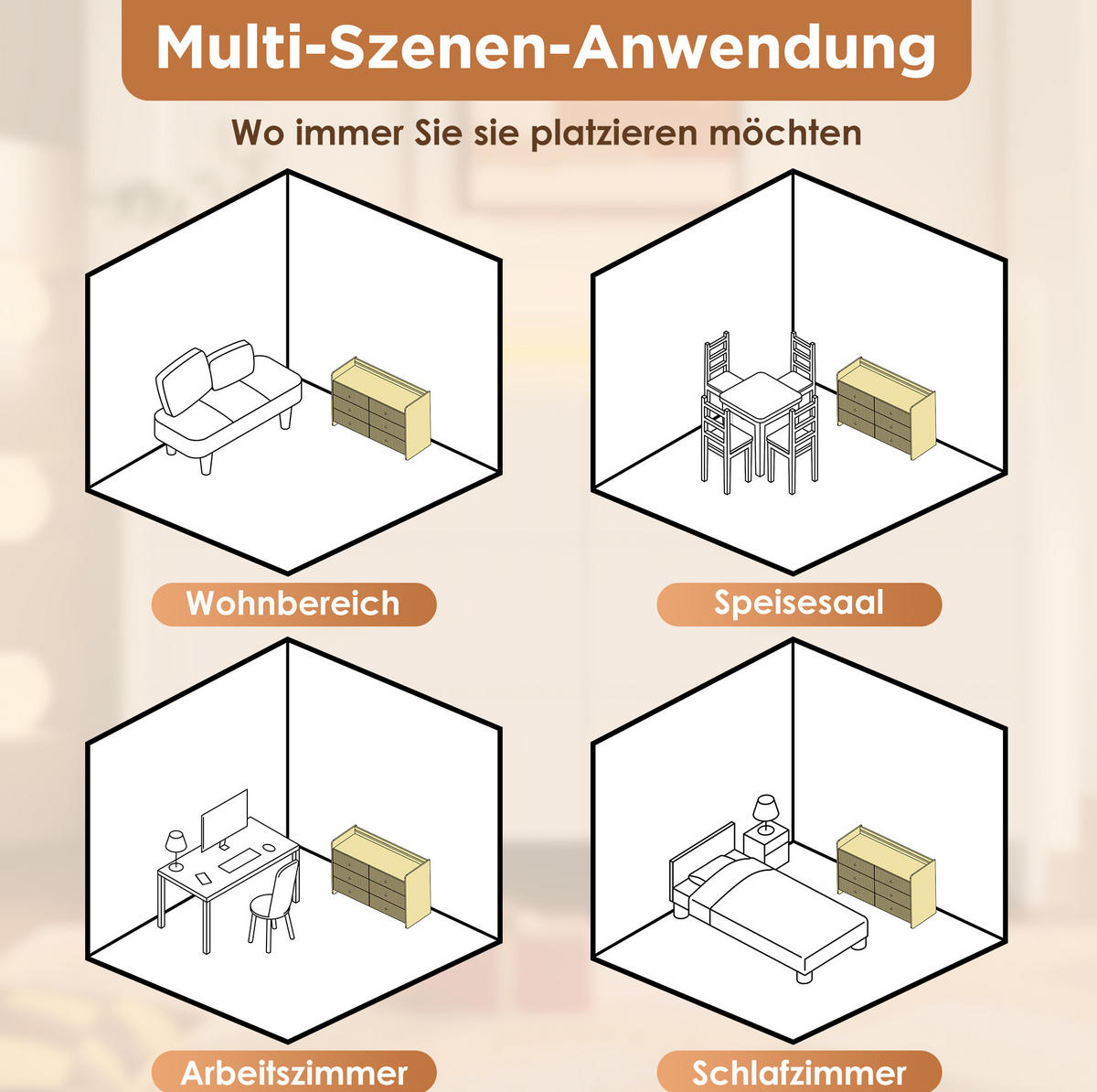 SIDEBOARD aus Spanplatte und Metall 40x120x75 cm Weiß mit LED-Beleuchtung und 6 Schubladen - Weiß, Holzwerkstoff (120/75/40cm) - IVMEU