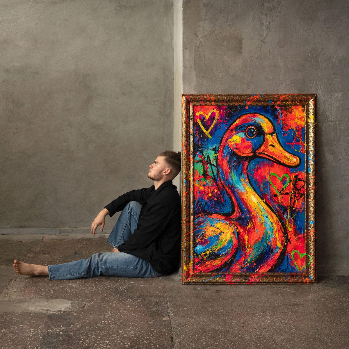 GEMÄLDE Farbrhythmus Schattenfugenrahmen Gold 120x80 cm - Goldfarben, Holz (120/80cm) - YS-art gallery