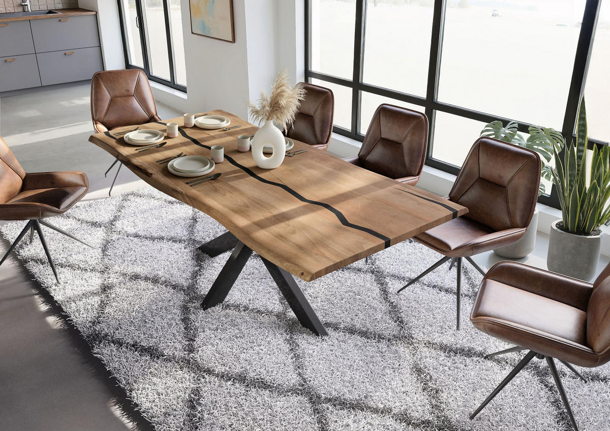 BAUMTISCH Mango 220x100x74 natur lackiert / Epoxid schwarz, Kreuzgestell anthrazit glänzend EPOXY - Naturfarben, Holz (220/100/74cm) - Massivmoebel24