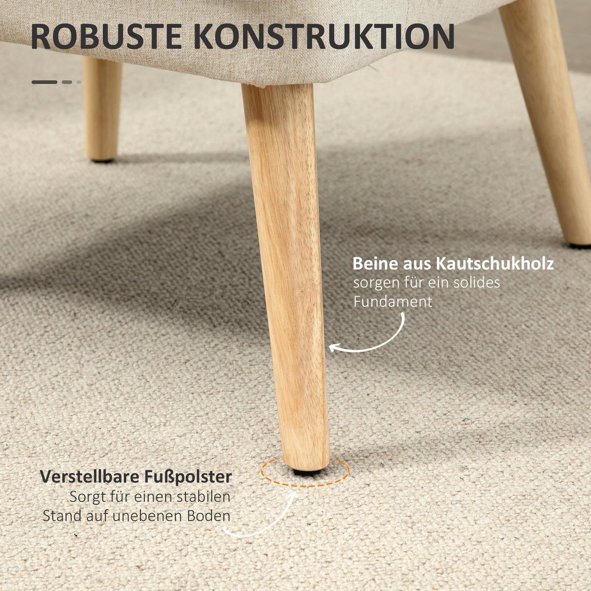 ESSZIMMERSTUHL Küchenstuhl mit Armlehne Polsterstuhl Modern Leinen-Touch Weiß - Creme, Kunststoff (69/79.5/63cm) - HOMCOM
