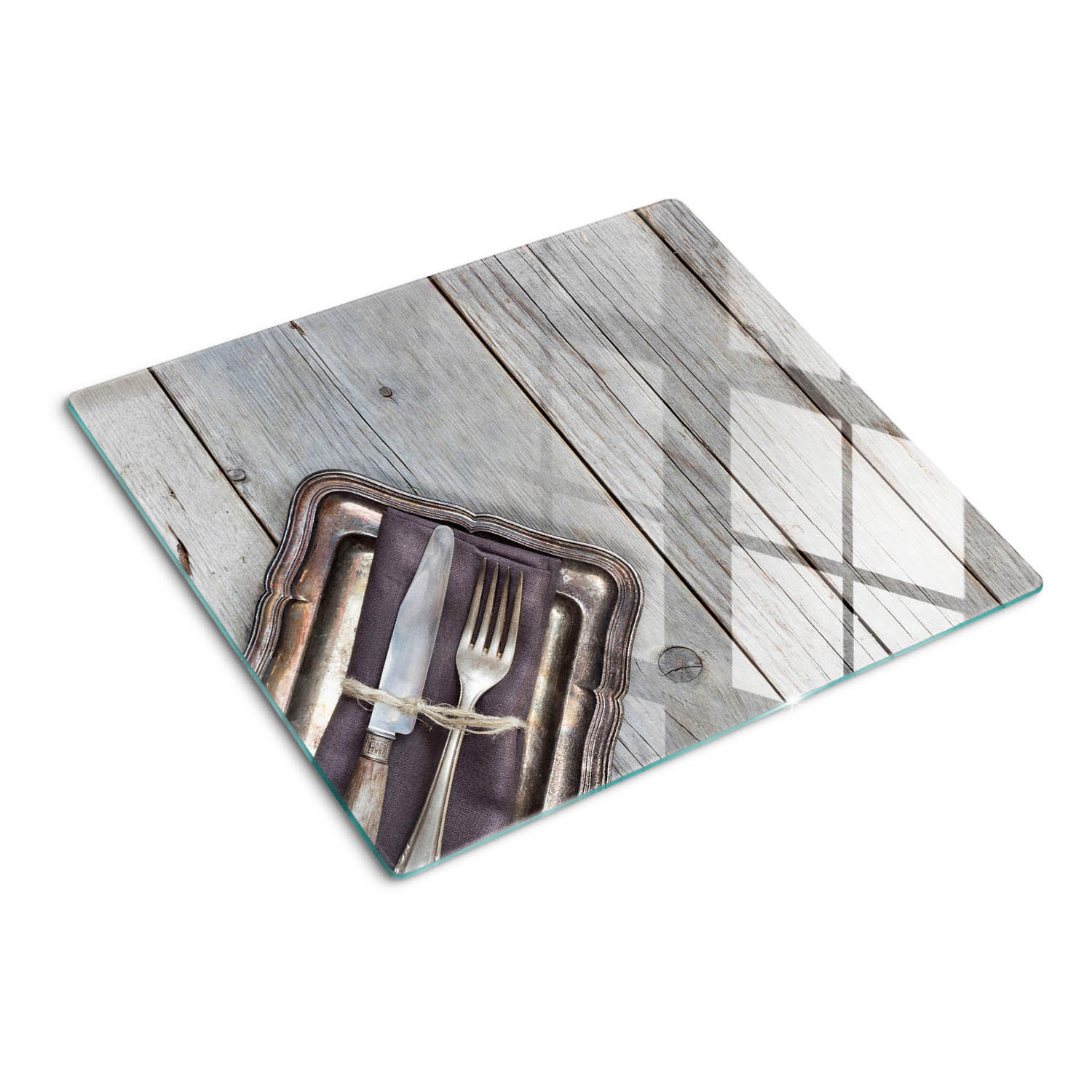 GLASPLATTE 60x52 cm Besteck auf Brettern - Beige, Glas (60/0.4/52cm) - TULUP