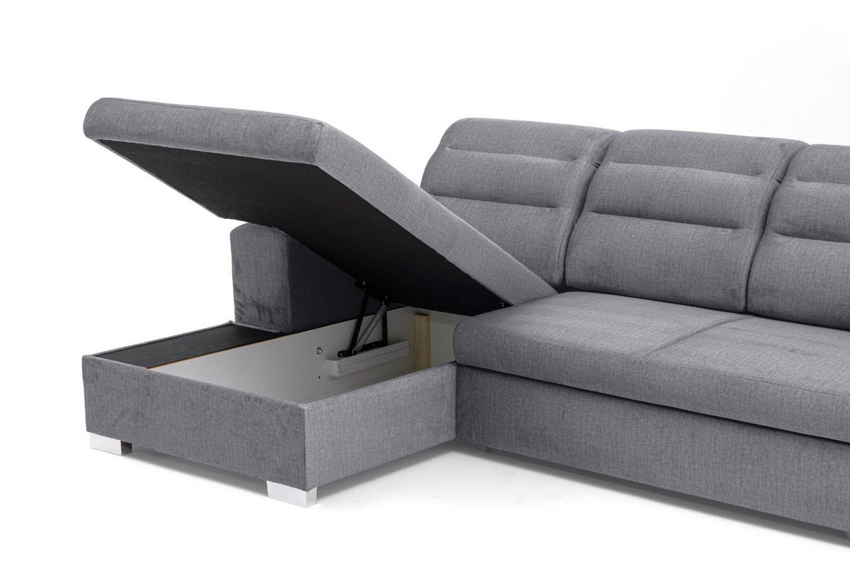 ECKSOFA U-Form CLOUD U Rechts mit Schlaffunktion 120x252 Velours Grau - Silberfarben/Grau, Holz/Kunststoff (202/103/320cm) - Muffo