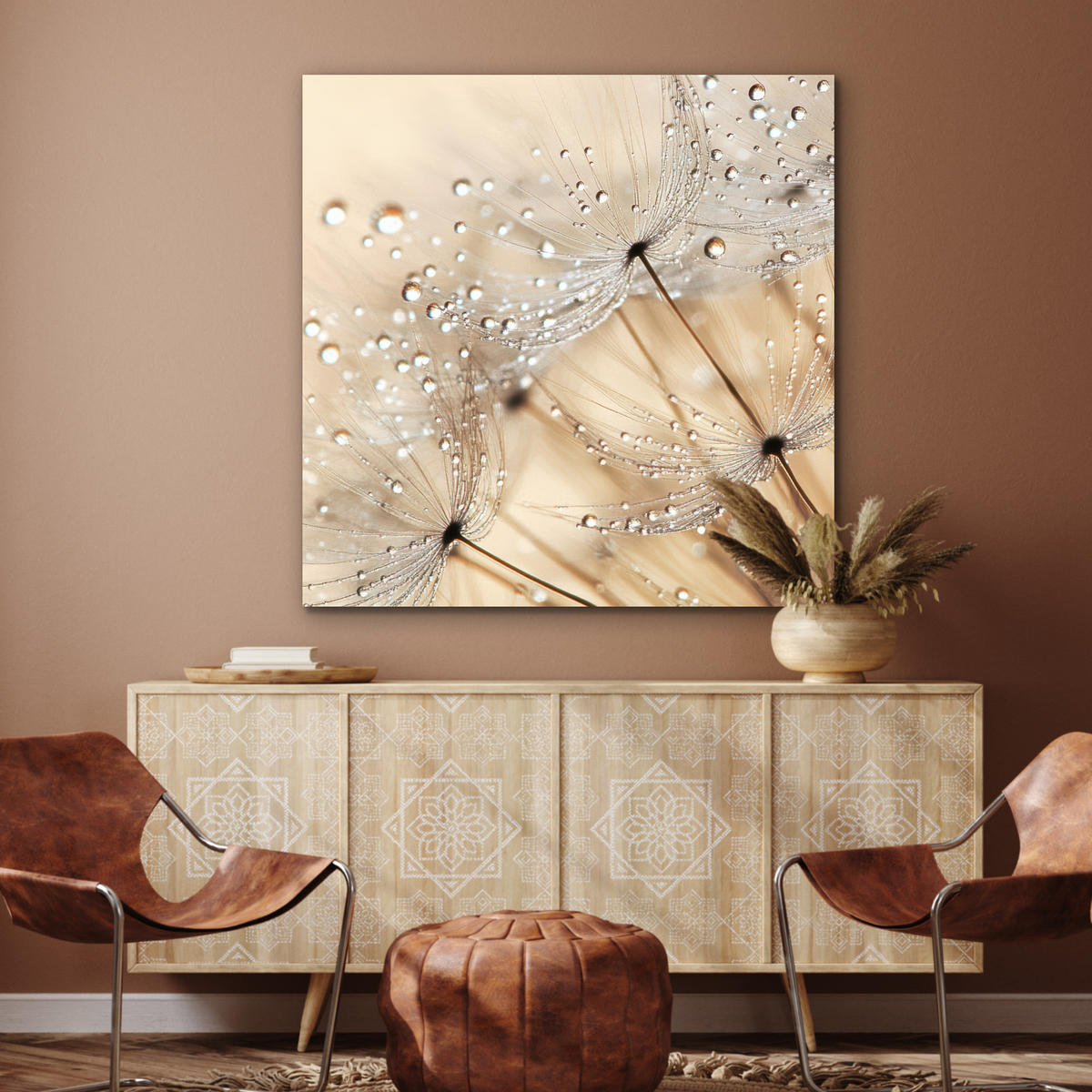 KOVOVÝ OBRAZ Púpava - Abstraktné - Príroda - Béžová 90x90 cm - hnedá, kov (90/90cm) - MuchoWow