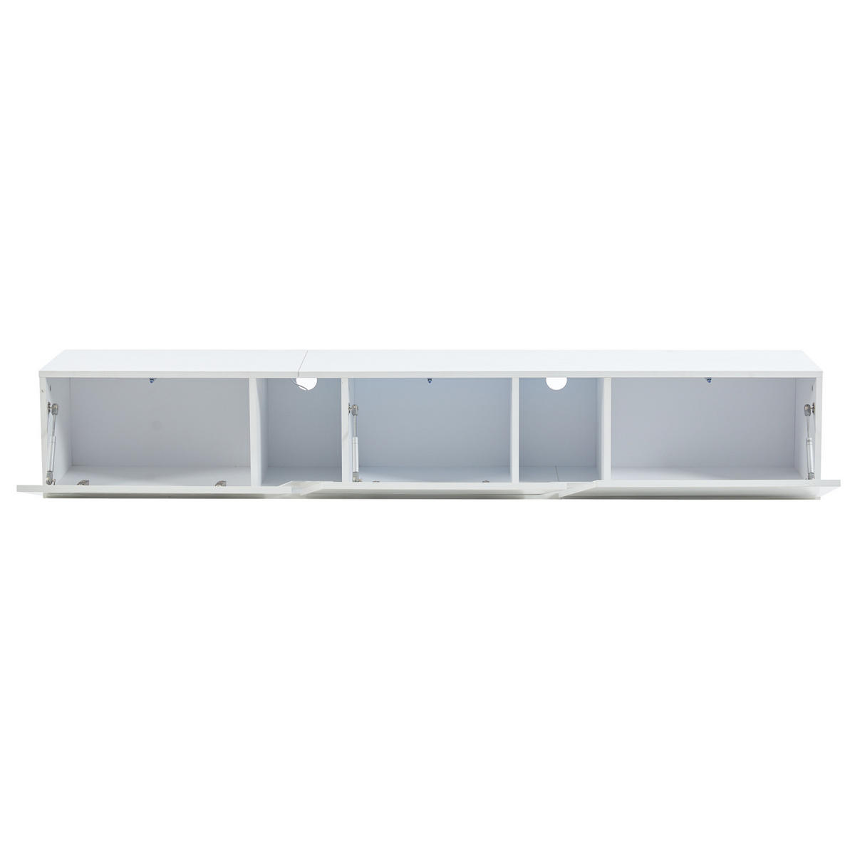 ZÁVĚSNÝ TV stolek 180/35/30 cm s LED osvětlením a třemi klopnými dvířky, vysoký lesk, Bílá - bílá, kompozitní dřevo (180/30/35cm) - Redom