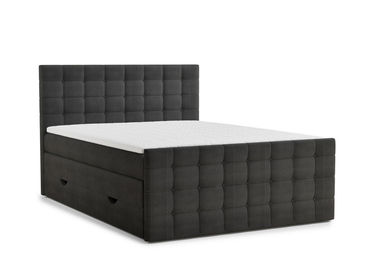 BOXSPRINGBETT Tasca 140/200 cm, in Graphit, Bettkasten, Matratze, Topper - Schwarz/Graphitfarben, Holz/Holzwerkstoff (140/200cm) - Maison de Reve