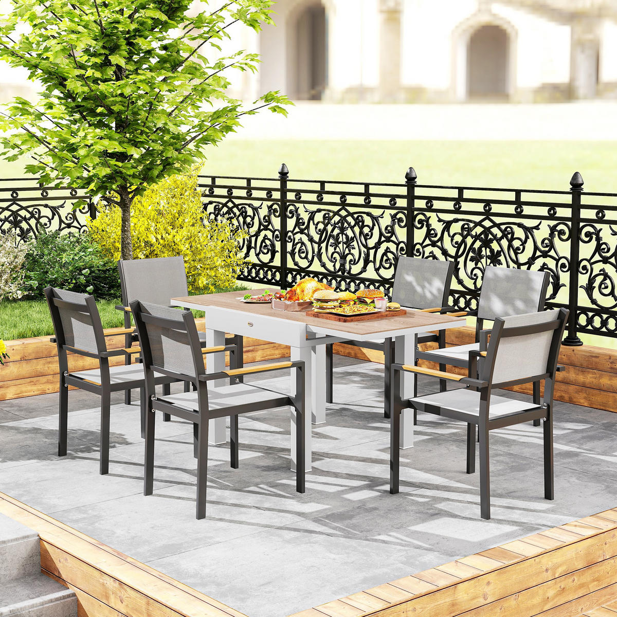 GARTENTISCH DE-14131 80/160 cm, für 6 Personen - Hellgrau, Metall (160/80/75cm) - ComfortXL