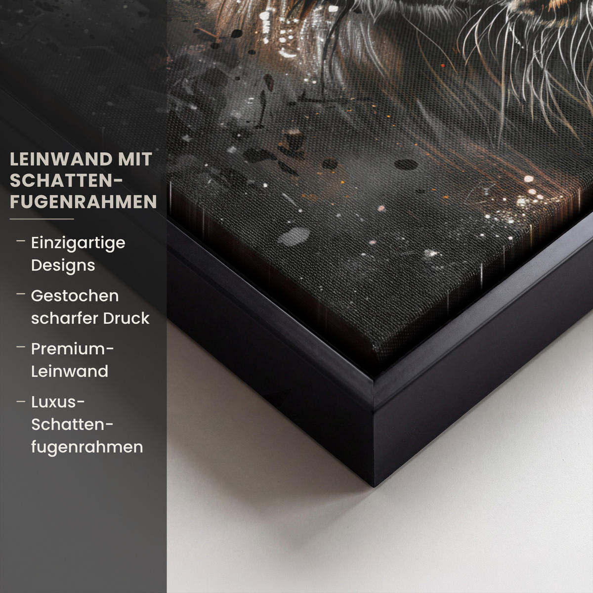 LEINWAND Bilder mit Rahmen - Tiger - Tiere - Porträt - Luxus - Schwarz - 30x20 - Braun, Textil (30/20cm) - MuchoWow