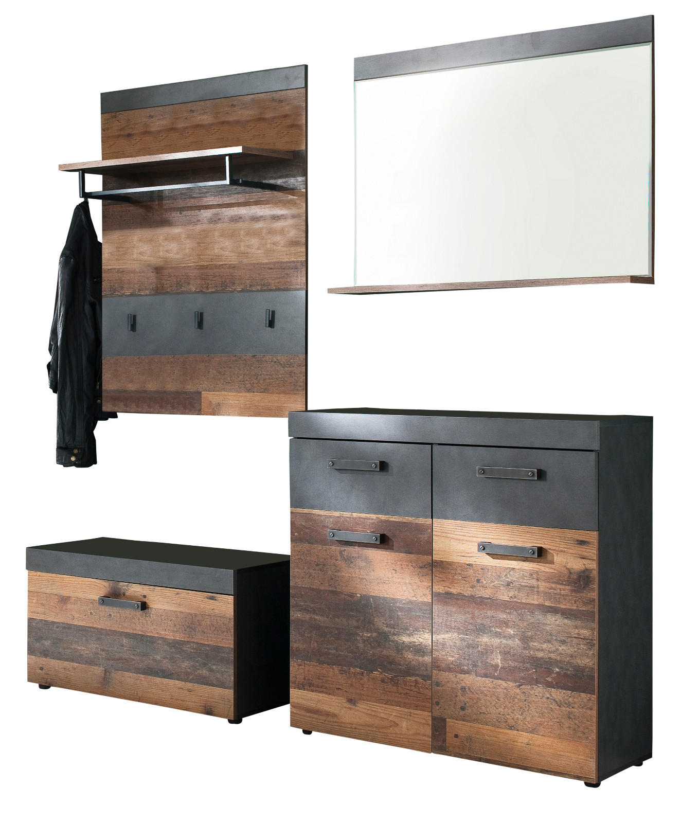 Top.Furn Garderoben-Set Braun, Grau 185x192x37 cm