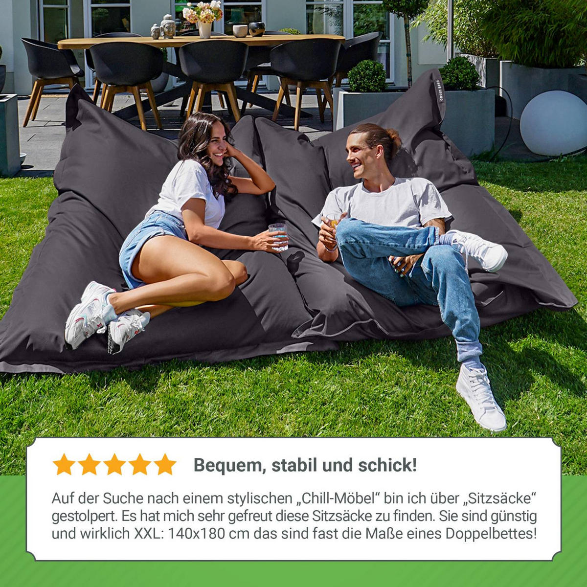 SITZSACK XL "Square" 120x160cm - 270 L - Dunkelgrau, Textil (120/25/160cm) - Green Bean