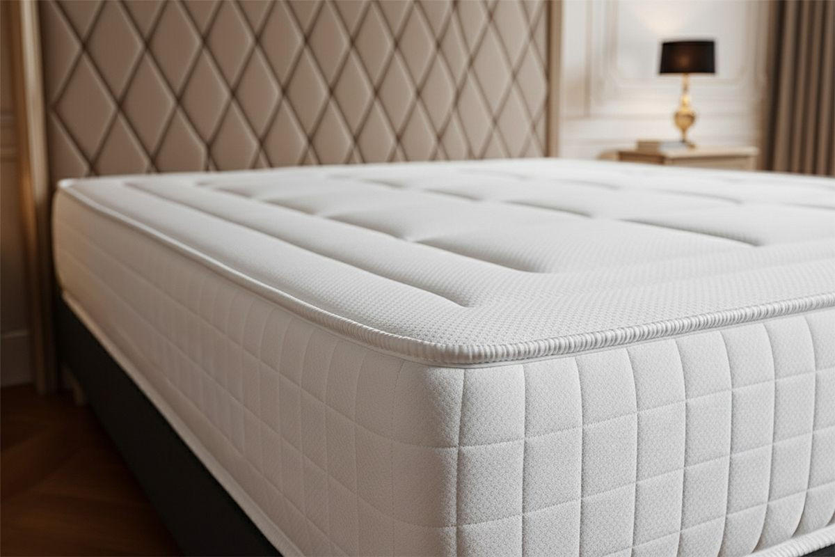 BETT Balmoral Memory-Schaum 180 x 190 cm h3 - Kit Bettgestell Weiß - Beige/Weiß, Karton/Holz (180/190cm) - ROYAL PALACE BEDDING
