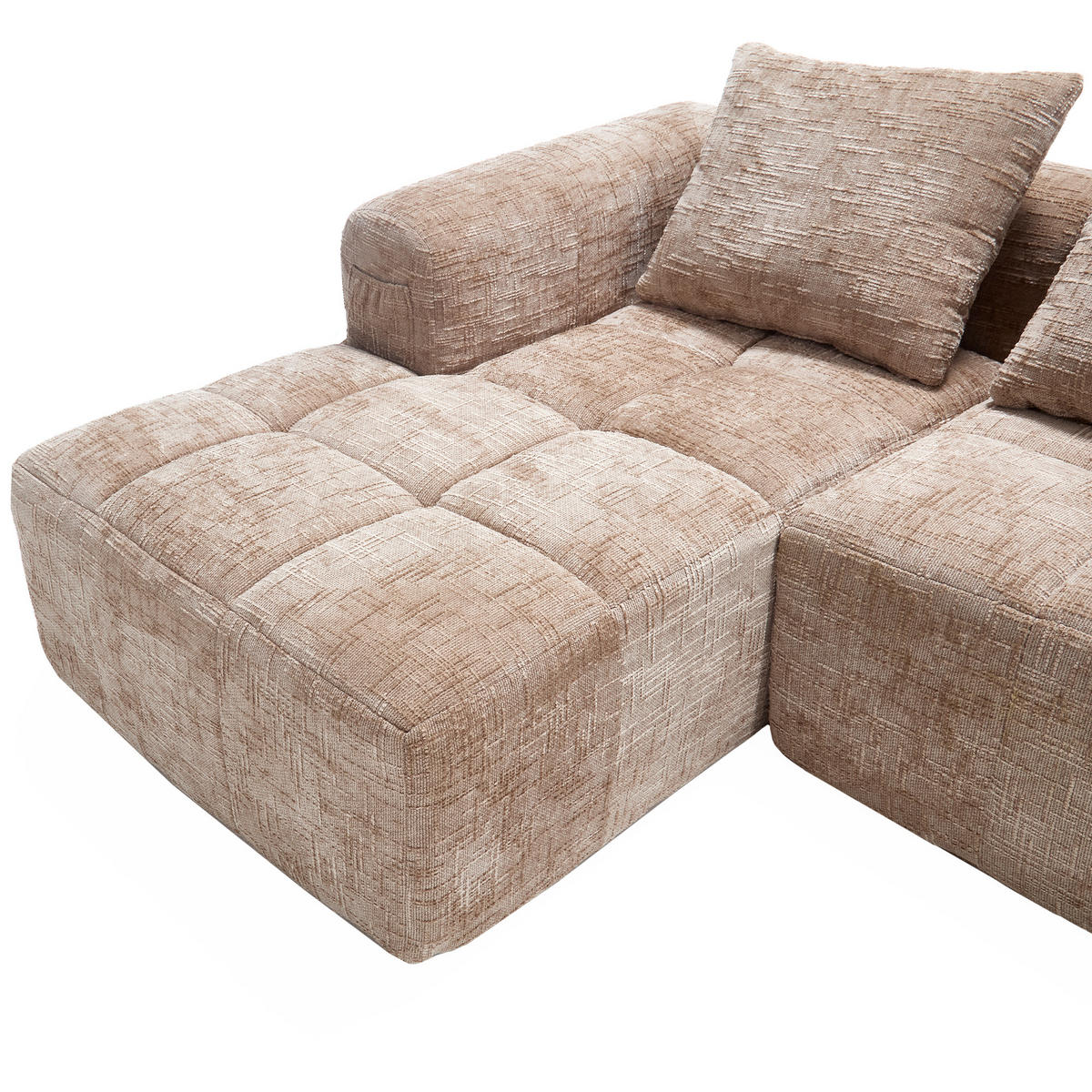ECKSOFA L-Form 3-Sitzer mit Chaiselongue und Armlehnen Chenille khaki 250/158/60 cm - Naturfarben, Textil (250/158cm) - OKWISH