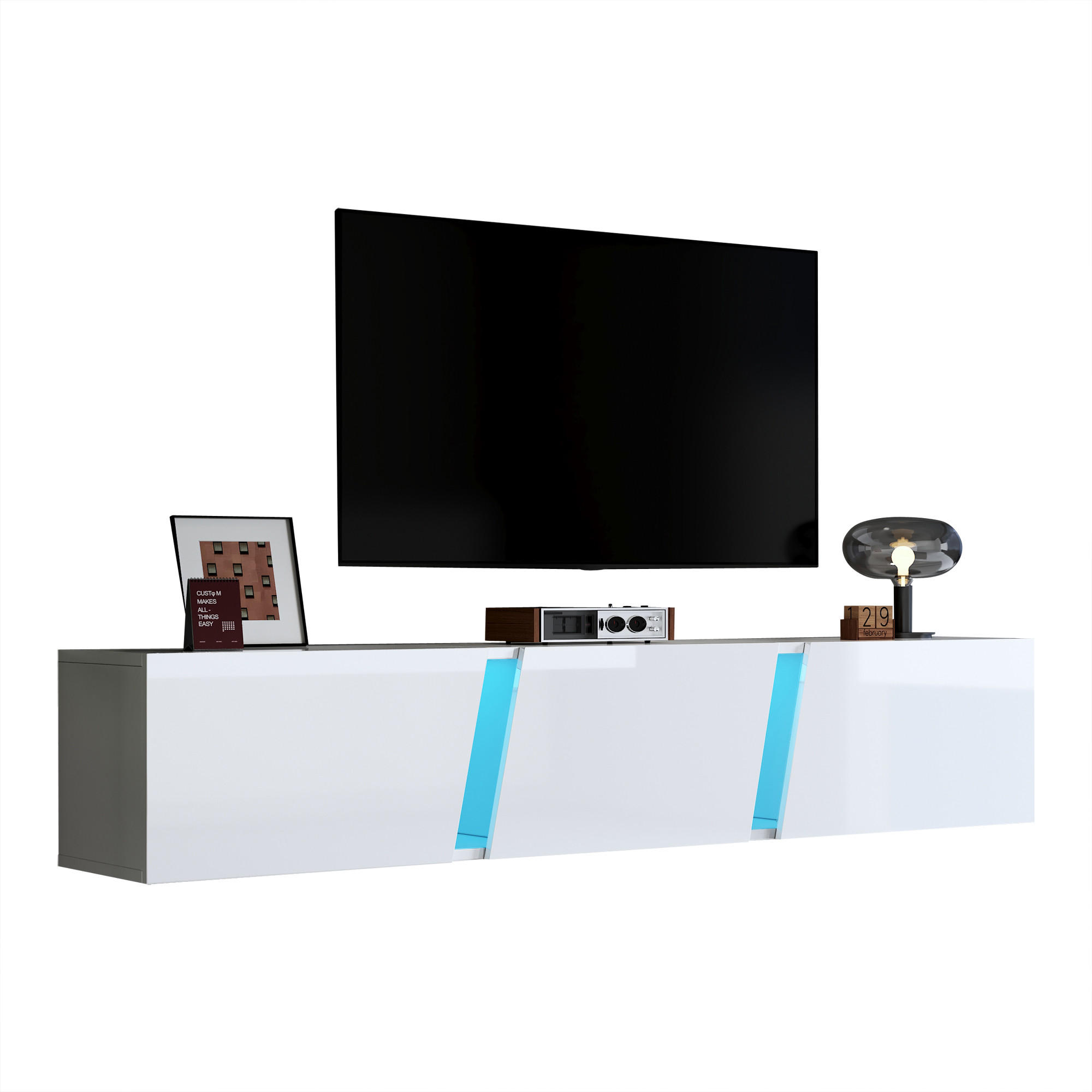 TV-SCHRANK 180/37/36 cm schwarz Massivholz mit LED-Beleuchtung mit Dreischichtdesign - Weiß, Holzwerkstoff (180/30/35cm) - OKWISH