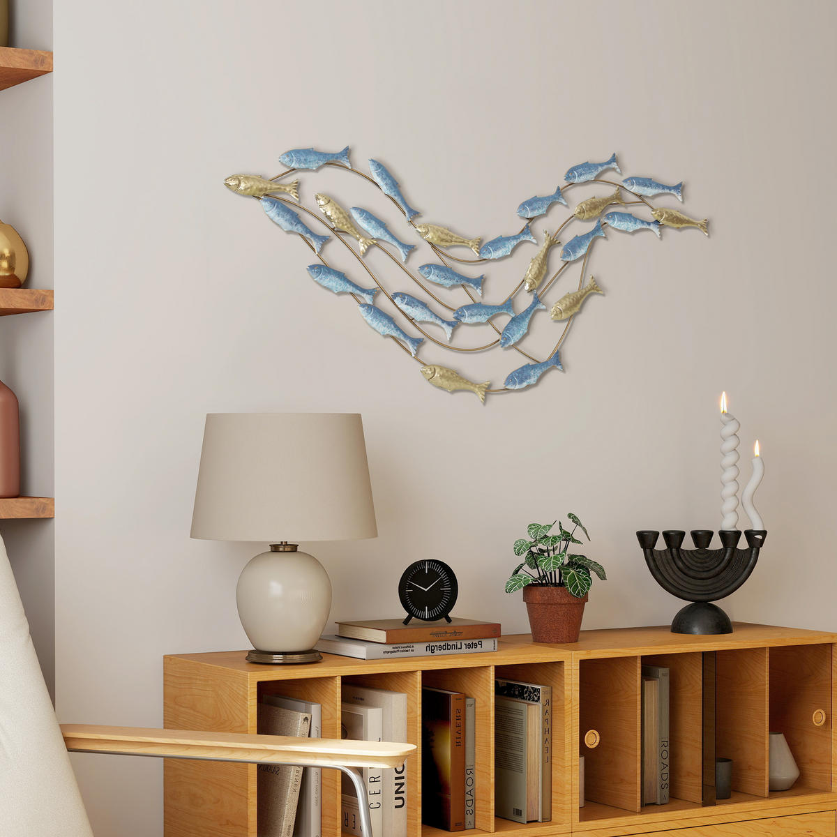 WANDDEKO Luxuriöse Wandbild mit Fischdesign Wanddekoration Metallbild Hellblau - Hellblau, Metall (3.8/50.2/99.7cm) - HOMCOM