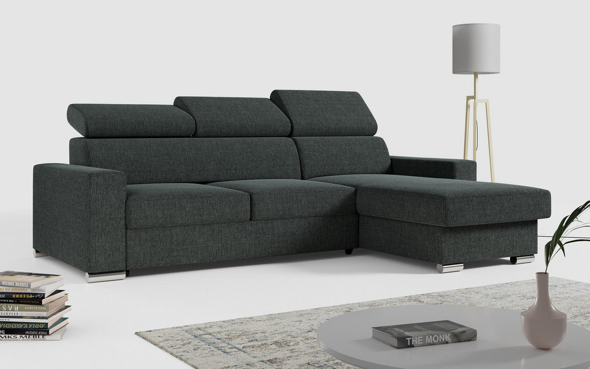 ECKSOFA FOX-L Dunkelgrau - Dunkelgrau/Silberfarben, Kunststoff/Textil (242/168cm) - MKS