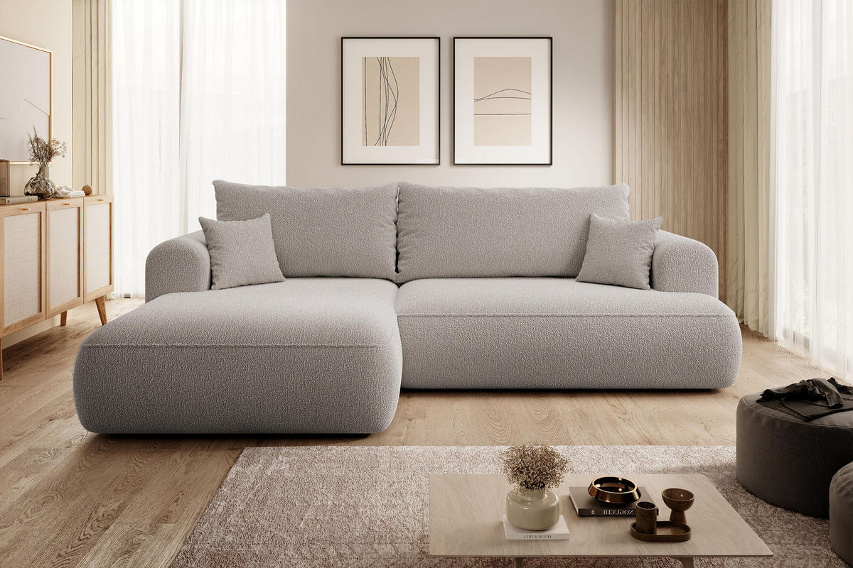 ECKSOFA Ovo Dunkelbeige Boucle - Schwarz/Mokka, Kunststoff/Textil (260/165cm) - Selsey