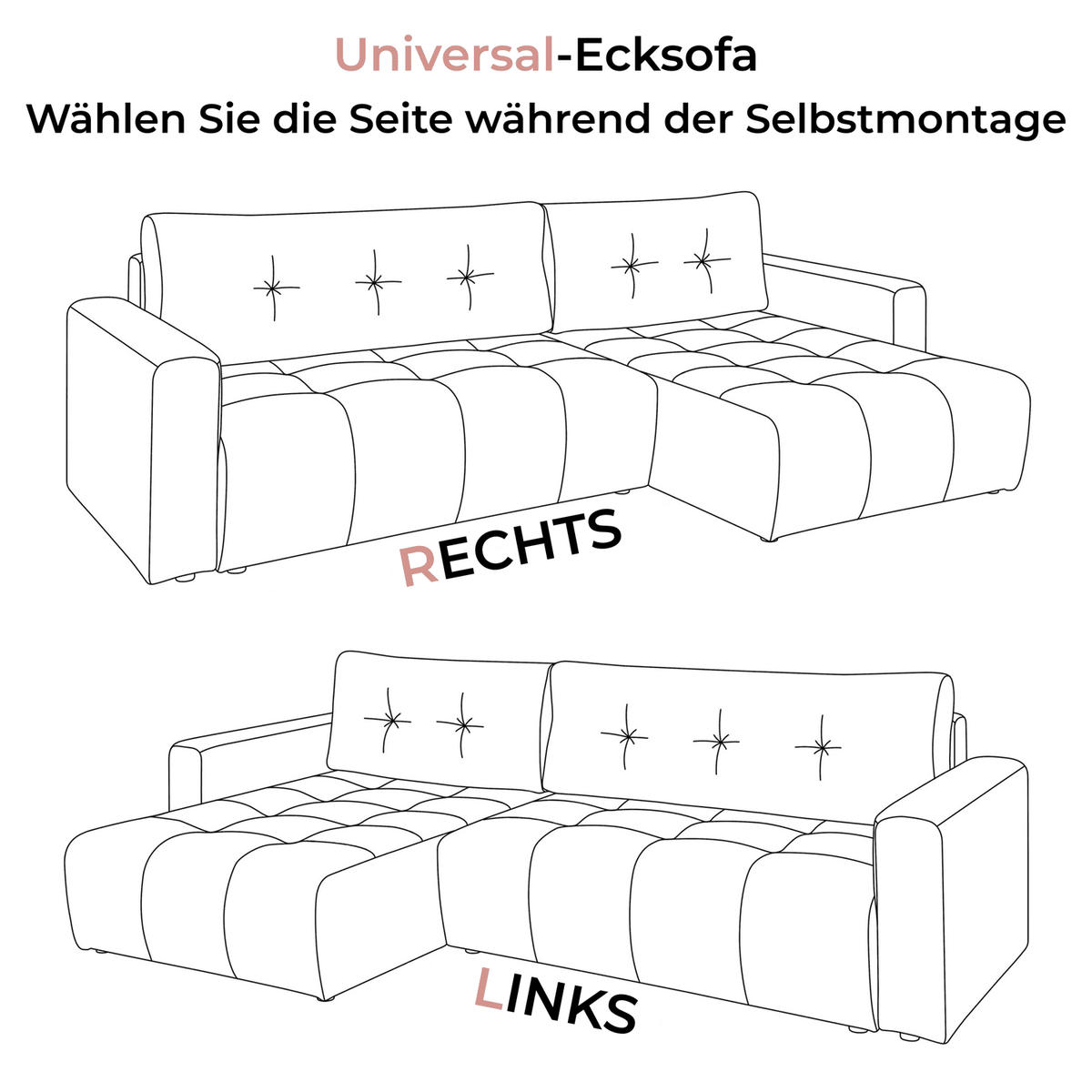 ECKSOFA ASTON mit Schlaffunktion und Bettkasten - Schwarz, Textil (261/143cm) - Lookway