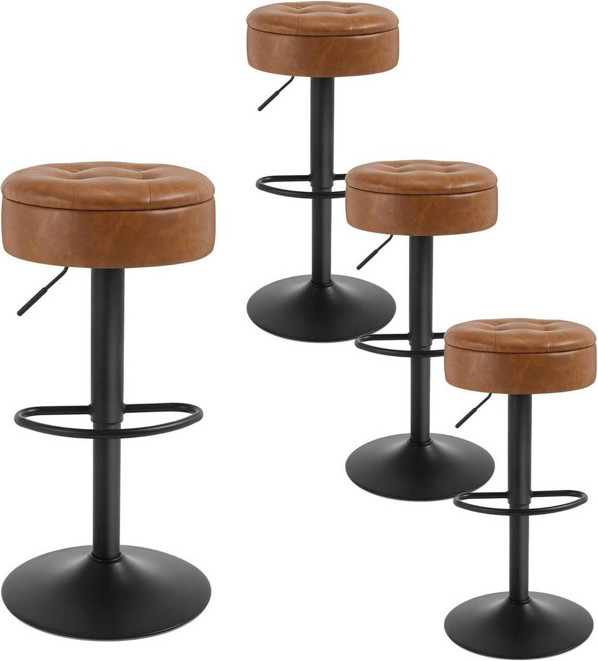 BARHOCKER 4er Set, drehbar, Kunstleder, Braun - Schwarz/Braun, Kunststoff/Metall (39/60.5/39cm) - Woltu