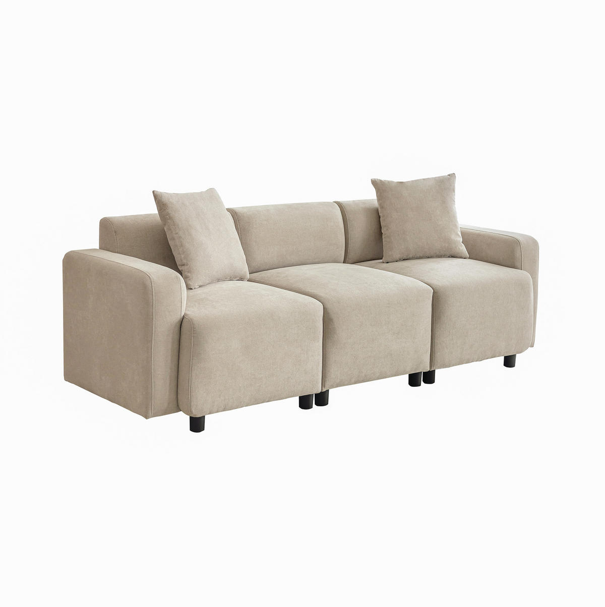 3-SITZER-SOFA 211/67/71 cm mit 2 Kissen, breiter Sitzfläche und Chenille-Bezug, Beige - Beige, Textil (211/71/67cm) - Redom