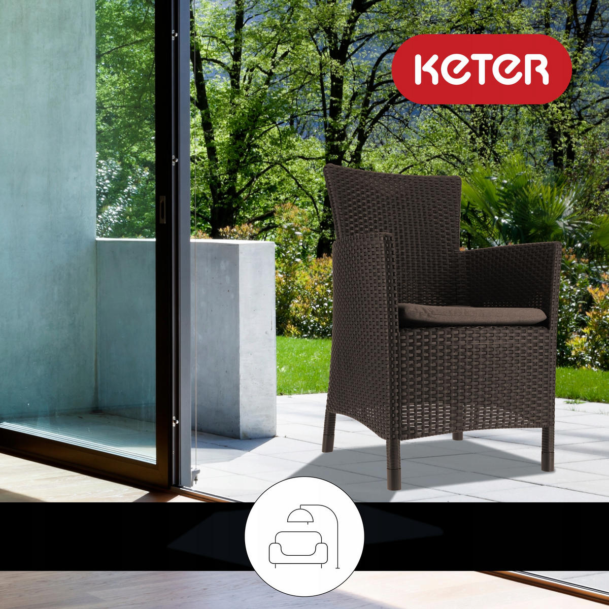 GARTENSESSEL mit Kissen Braun - Braun, Kunststoff (60/62cm) - KADAX