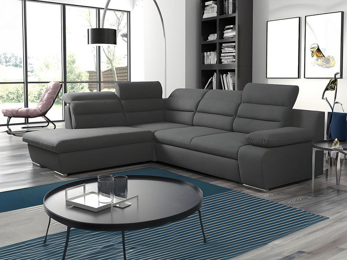 ECKSOFA mit Schlaffunktion PYLOS - Anthrazit - Ecke Links - Anthrazit, Textil (219/269cm) - Vente-Unique