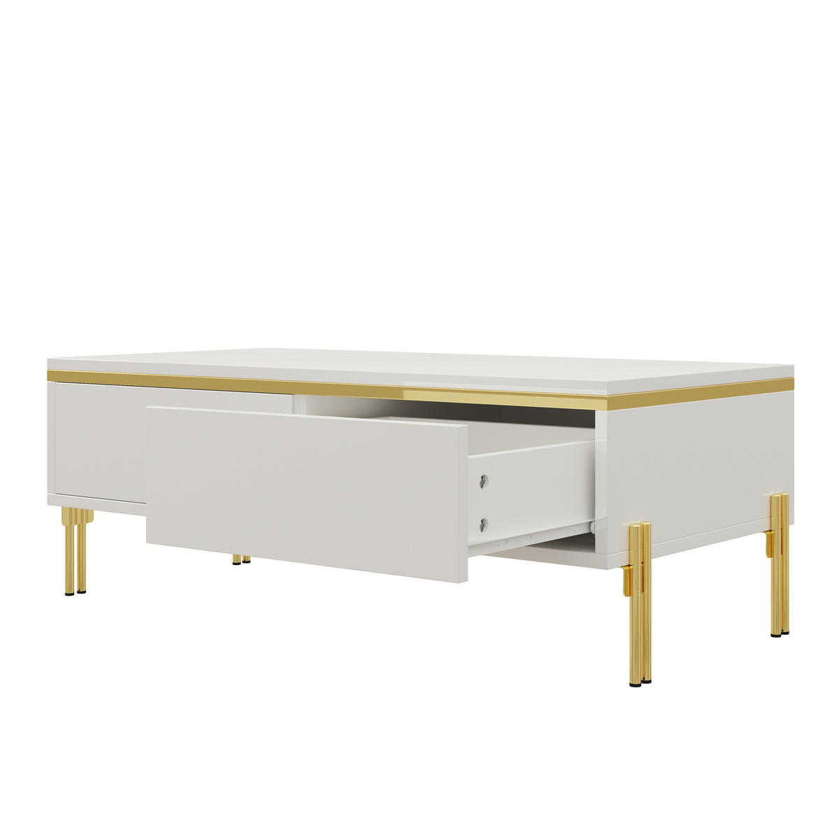 COUCHTISCH Hochglanz mit Schubladen 100 x 50 x 36 cm - Weiß, Holzwerkstoff (100/50/36cm) - ComfortXL