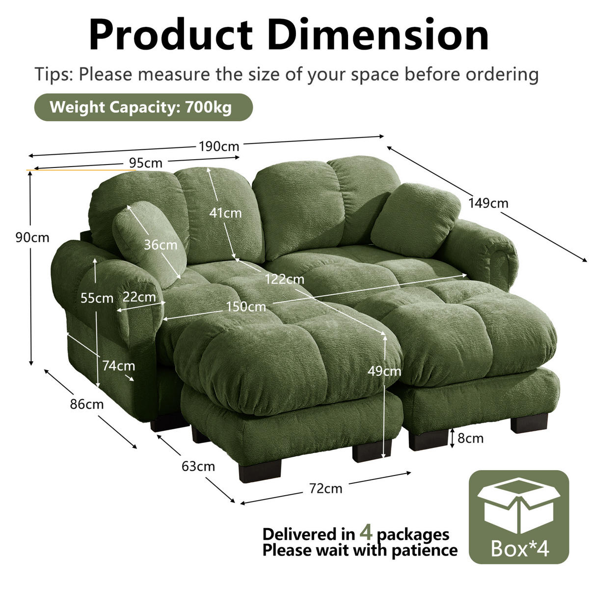 SOFA mit U-Form Chenille Grün - Grün, Holz (149/90/190.1cm) - Meubliv