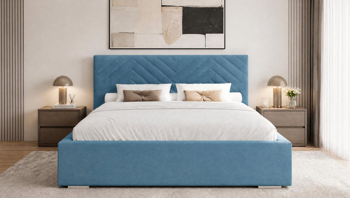 POLSTERBETT 120x200 cm AURA, Doppelbett mit Bettkasten und Lattenrost aus Holz, Velourstoff: Hellblau - Hellblau, Holz/Kunststoff (120/200cm) - Marpur