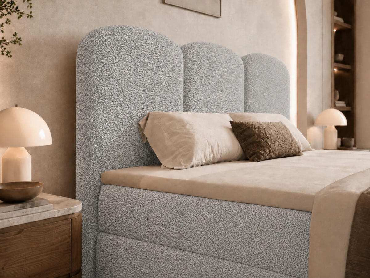 BOXBETT ROYAL 180x200 cm in Grau, Bettkasten, Topper, Bouclé-Stoff - Grau, Holz/Textil (180/200cm) - EMLAR Home