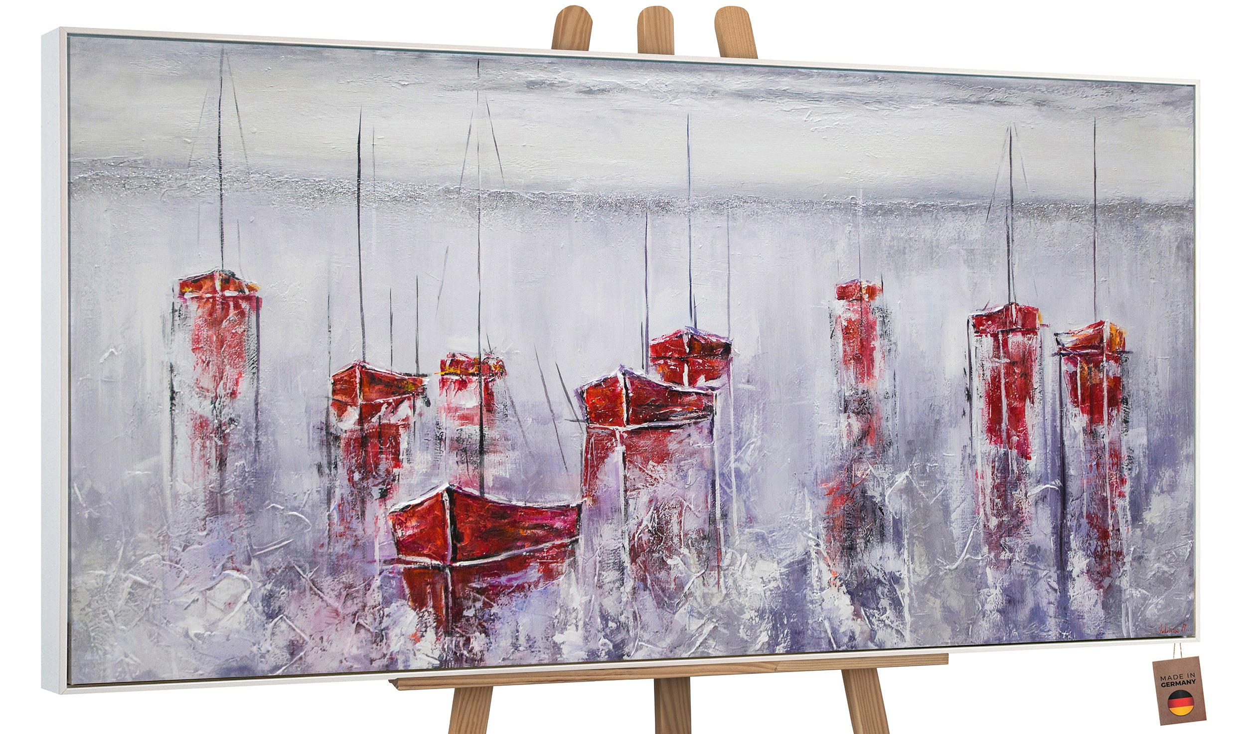 GEMÄLDE Stiller Hafen Schattenfugenrahmen Weiß 160x80 cm - Weiß, Holz (160/80cm) - YS-art gallery
