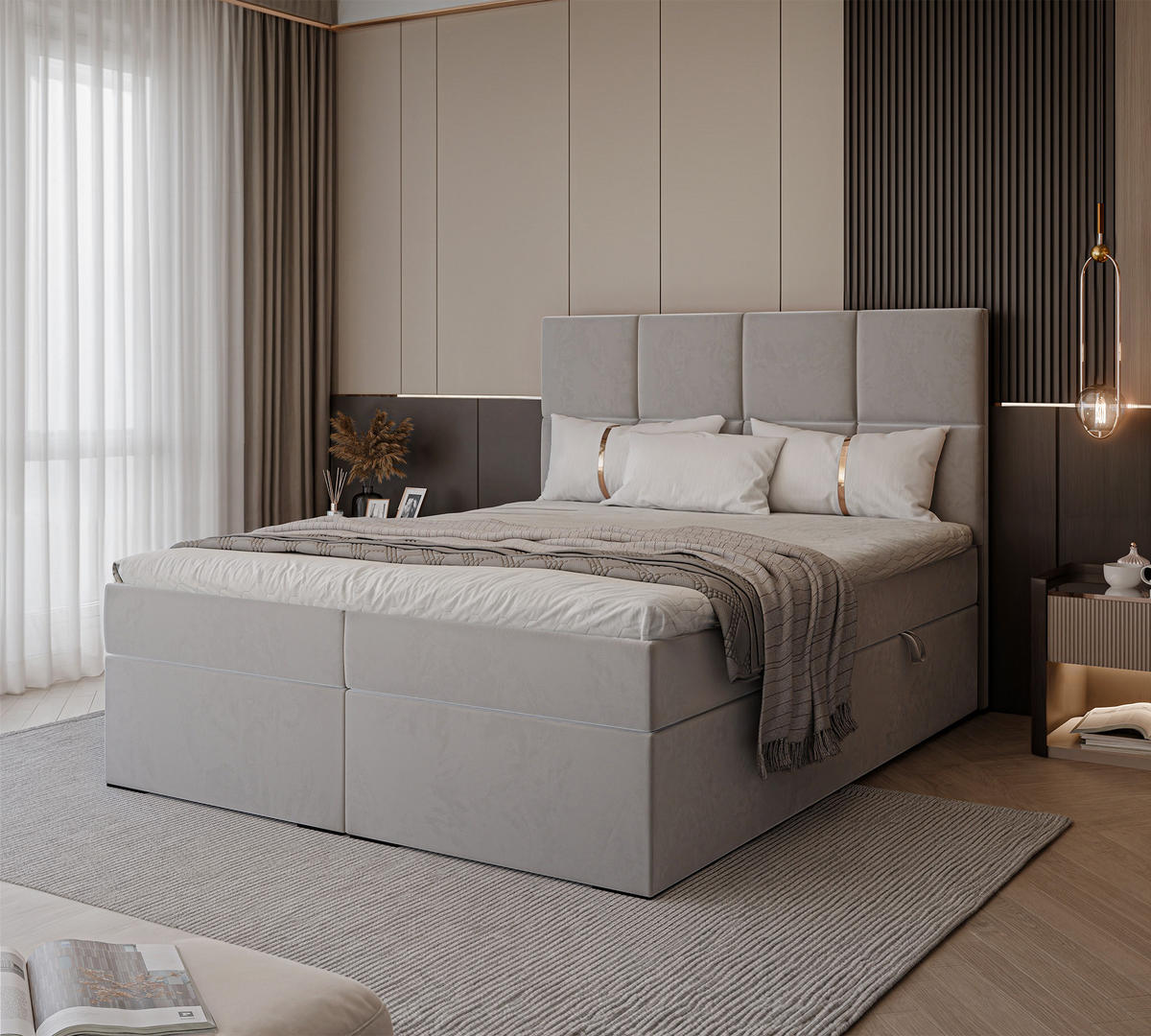 BOXBETT MAGNUS 120/200 cm mit Matratze und Topper, Grau - Grau, Textil (120/200cm) - Idohome