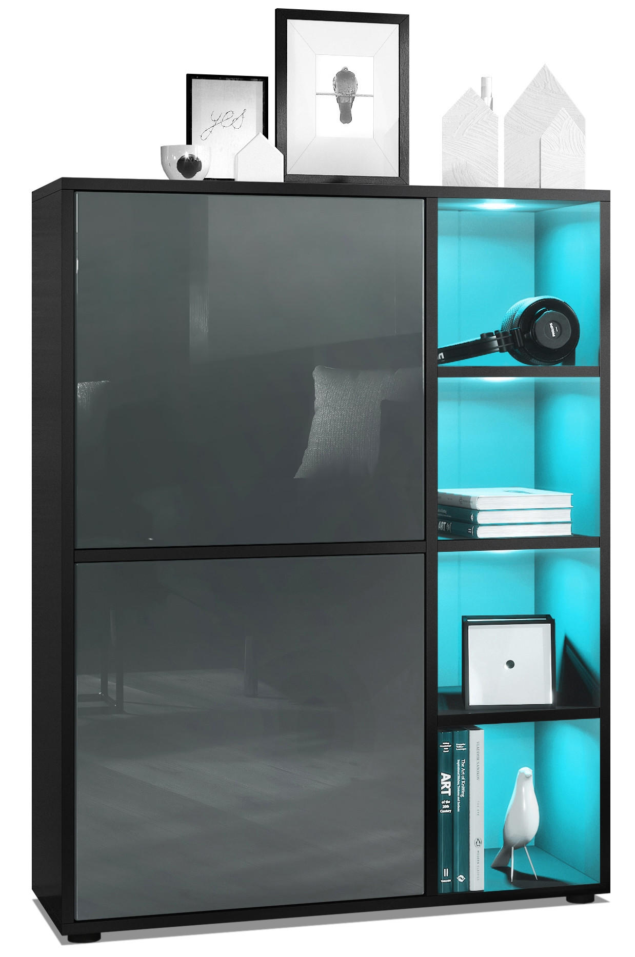 HIGHBOARD Cuba Türen in Grau Hochglanz - Grau, Holzwerkstoff (79/105.5/35.5cm) - Vladon
