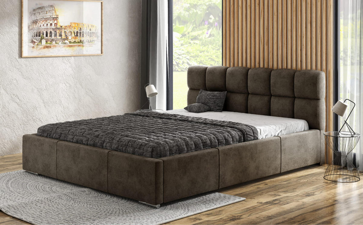 POLSTERBETT MALTA mit Kopfteil, 160 x 200 cm, Doppelbett mit Bettkasten und Lattenrost aus Metall, Velourstoff: Braun - Braun, Holz/Textil (160/200cm) - Agmat-Furniture