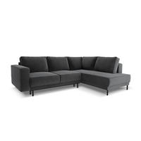 AUSKLAPPBARES-ECKSOFA rechts Caro aus Samt grau 5 Sitzplätze - Grau, Textil (187/247cm) - Micadoni