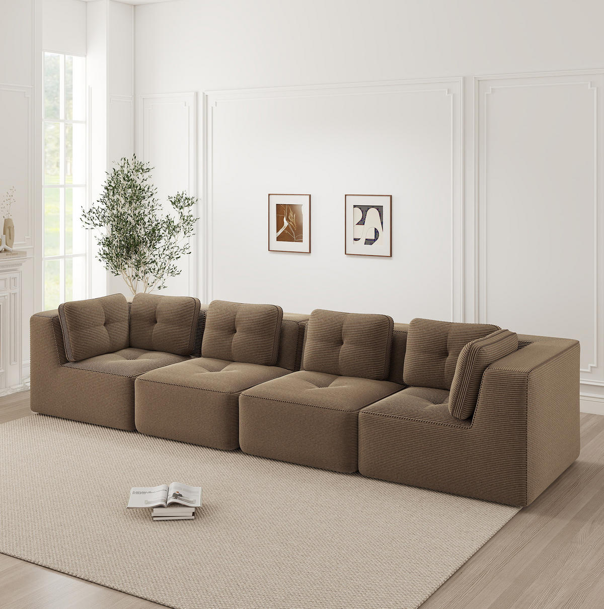 ECKSOFA 386/104/69 cm braun aus Cord mit modularem Design, ohne Aufbau und rutschfestem Stand - Braun, Textil (104/386cm) - OKWISH