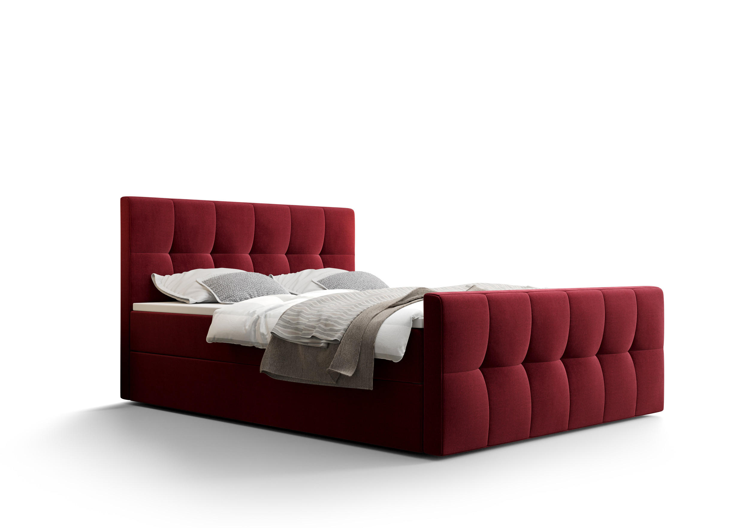 BOXBETT MANHATTAN mit Matratze H3, Bonell und Topper 140x200 Monolith 59 - Rot, Holz/Textil (140/200cm) - Bedante