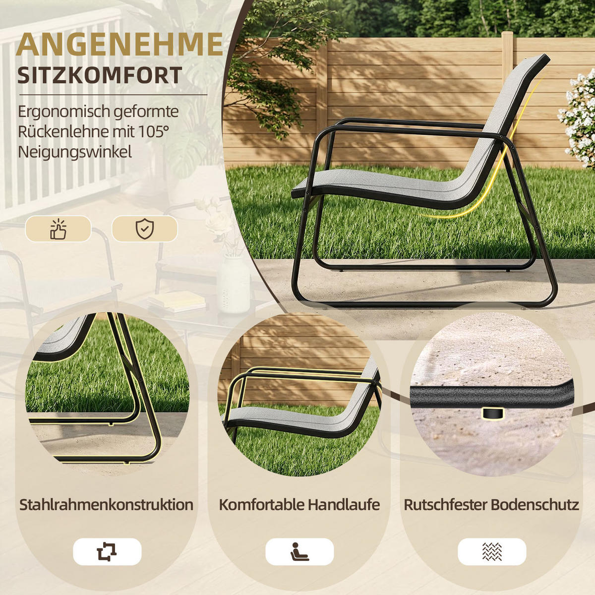 ECKSOFA Gartenmöbel Set 4tlg Schwarz Grau Loungeset - Dunkelgrau, Textil - Rattrix