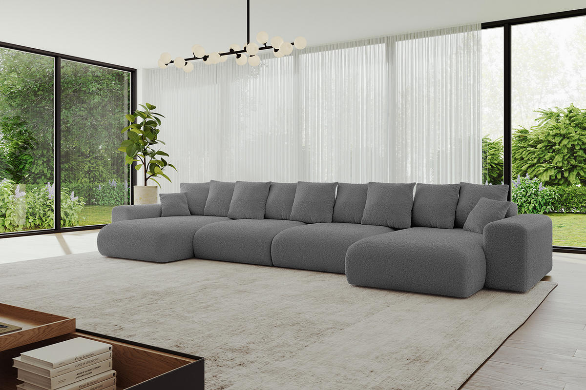 WOHNLANDSCHAFT mit Schlaffunktion ESKAR-U2-464x176x84cm Grau - Platinfarben, Holzwerkstoff/Kunststoff (176/72/464cm) - ALTDECOR