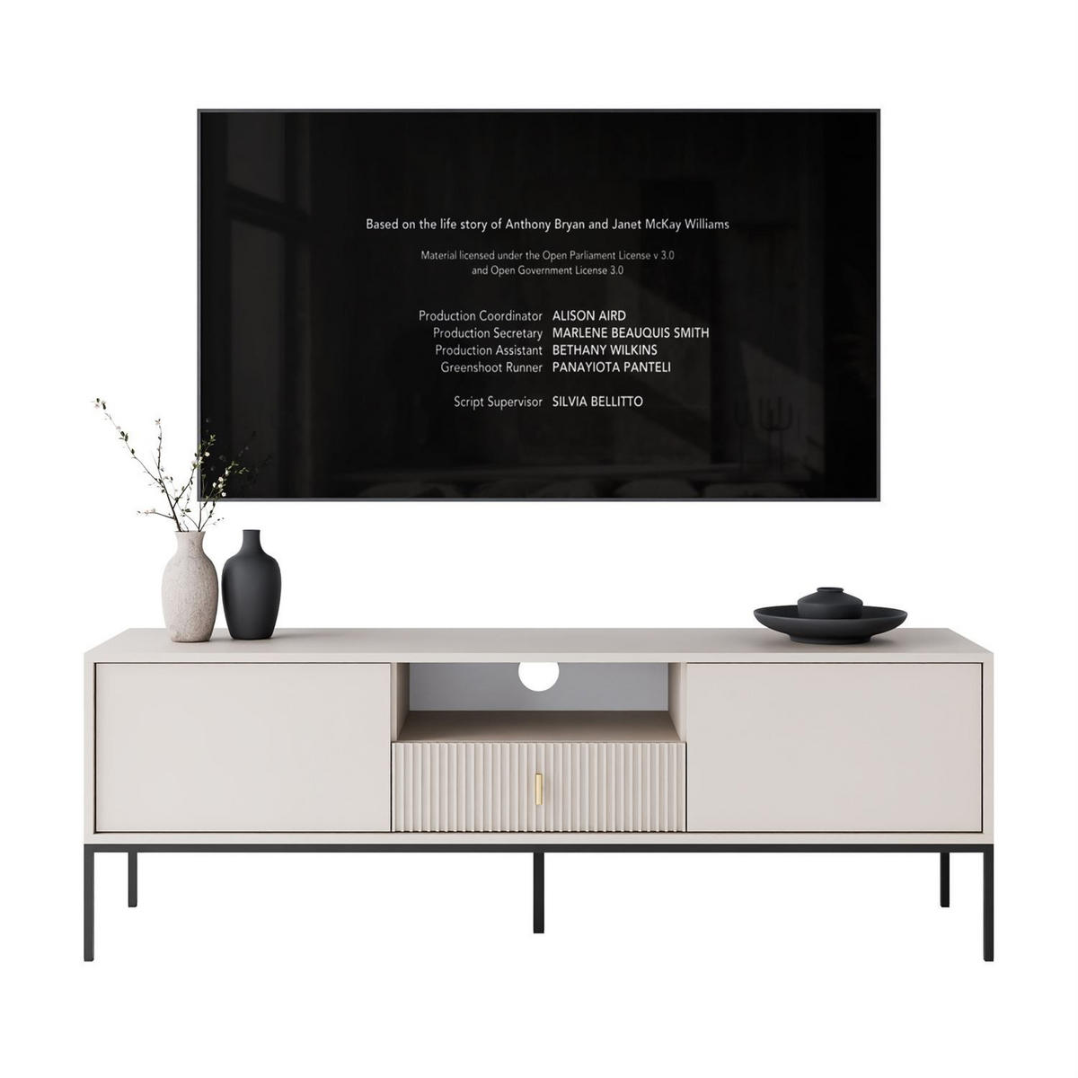 TV-ELEMENT MIDNIGHT mit Schubladen auf Gestell kaschmir - Kaschmir/Schwarz, Holzwerkstoff (154.5/52.5/39cm) - Lookway