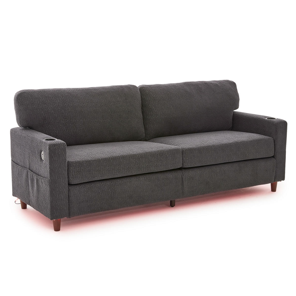 SOFA Zweisitzer Chenille dunkelgrau mit USB-C LED-Ambiente & Getränkehaltern 203/77,5/86 cm - Dunkelgrau, Textil (203/86/77.5cm) - OKWISH