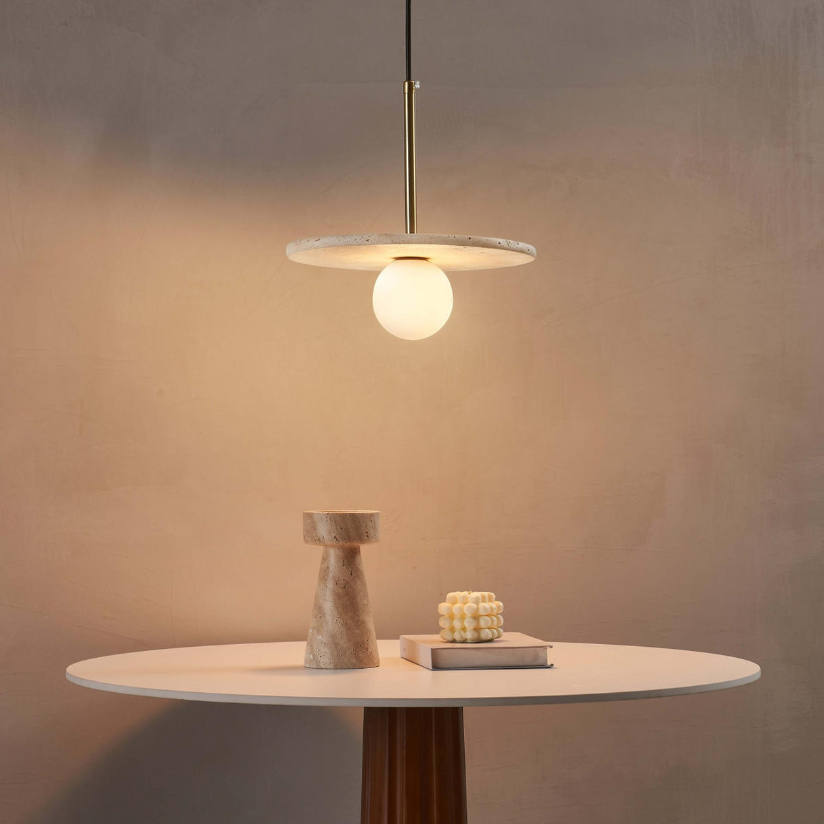 HÄNGELEUCHTE Silvia, Beige et blanc, 25cm - Beige, Stein (147/25/25cm) - KOSILUM