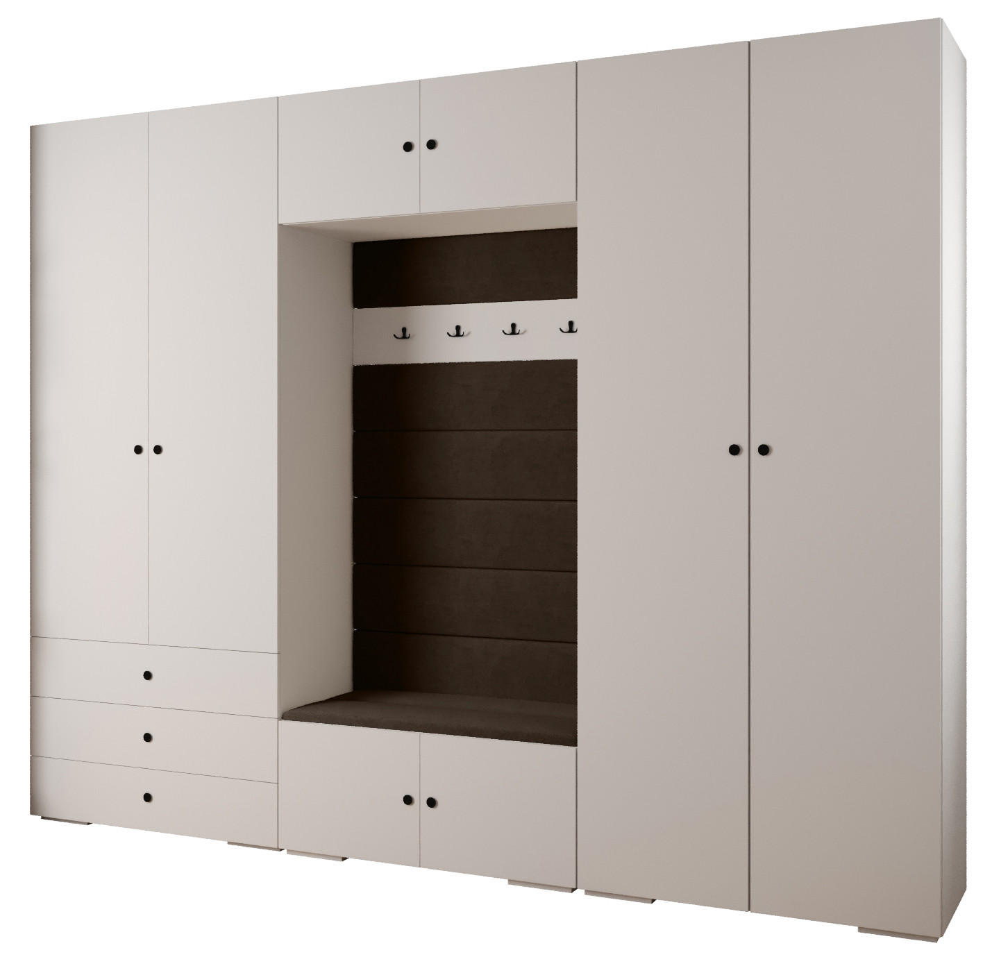 Abiks Möbel Garderoben-Set Weiß, Braun, Schwarz 300x236.7x47 cm